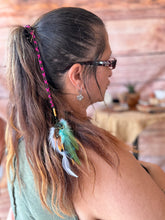 Load image into Gallery viewer, Clip in Braided Extension with Blue Feather Hair Charm - Boho Festival Hair Accessories