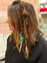 Load image into Gallery viewer, Clip in Braided Extension with Blue Feather Hair Charm - Boho Festival Hair Accessories