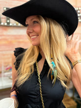 Load image into Gallery viewer, Clip in Braided Extension with Blue Feather Hair Charm - Boho Festival Hair Accessories
